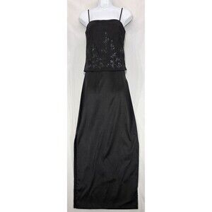 VTG 90s A Fortiori Black 2-Piece Satin Dress Fairy Goth Vamp Prom Formal Size 5